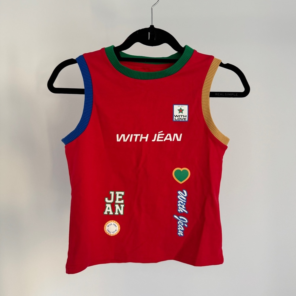 With Jean Cropped Sporty Red Tank Top
